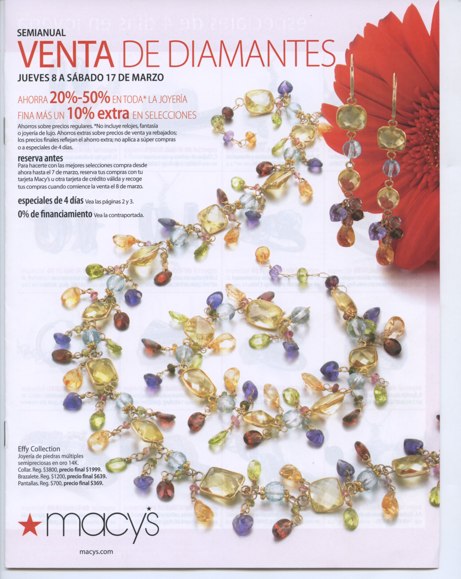 Bilingual Macy's catalog tear sheet for Venta de Diamantes diamond sale featuring jewelry and watches, Macy's print campaign. Brand campaign photography by Jason Guffy.
