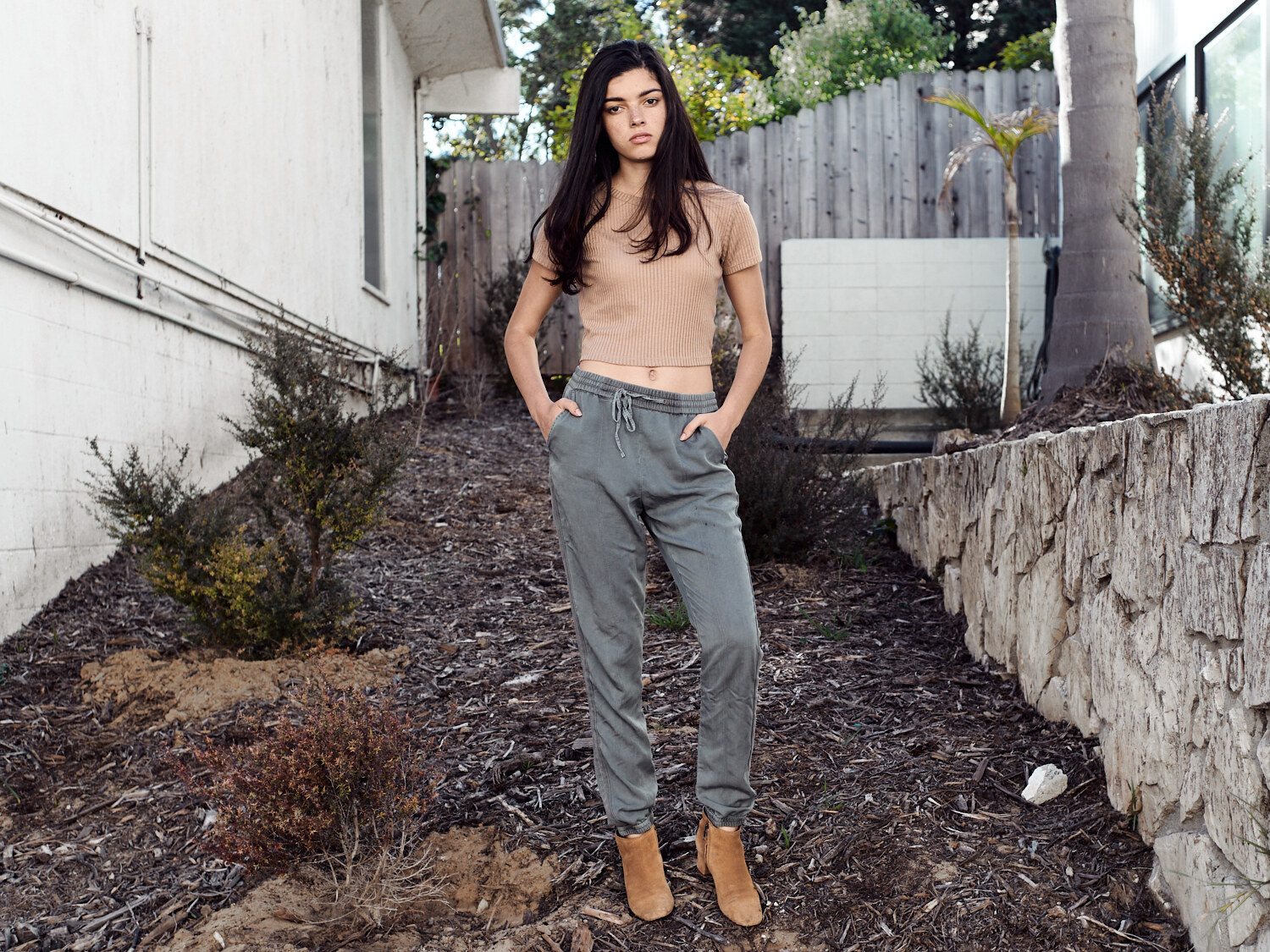 Natural-light fashion portrait on location in Pacific Palisades, California. Fashion photography by Jason Guffy.