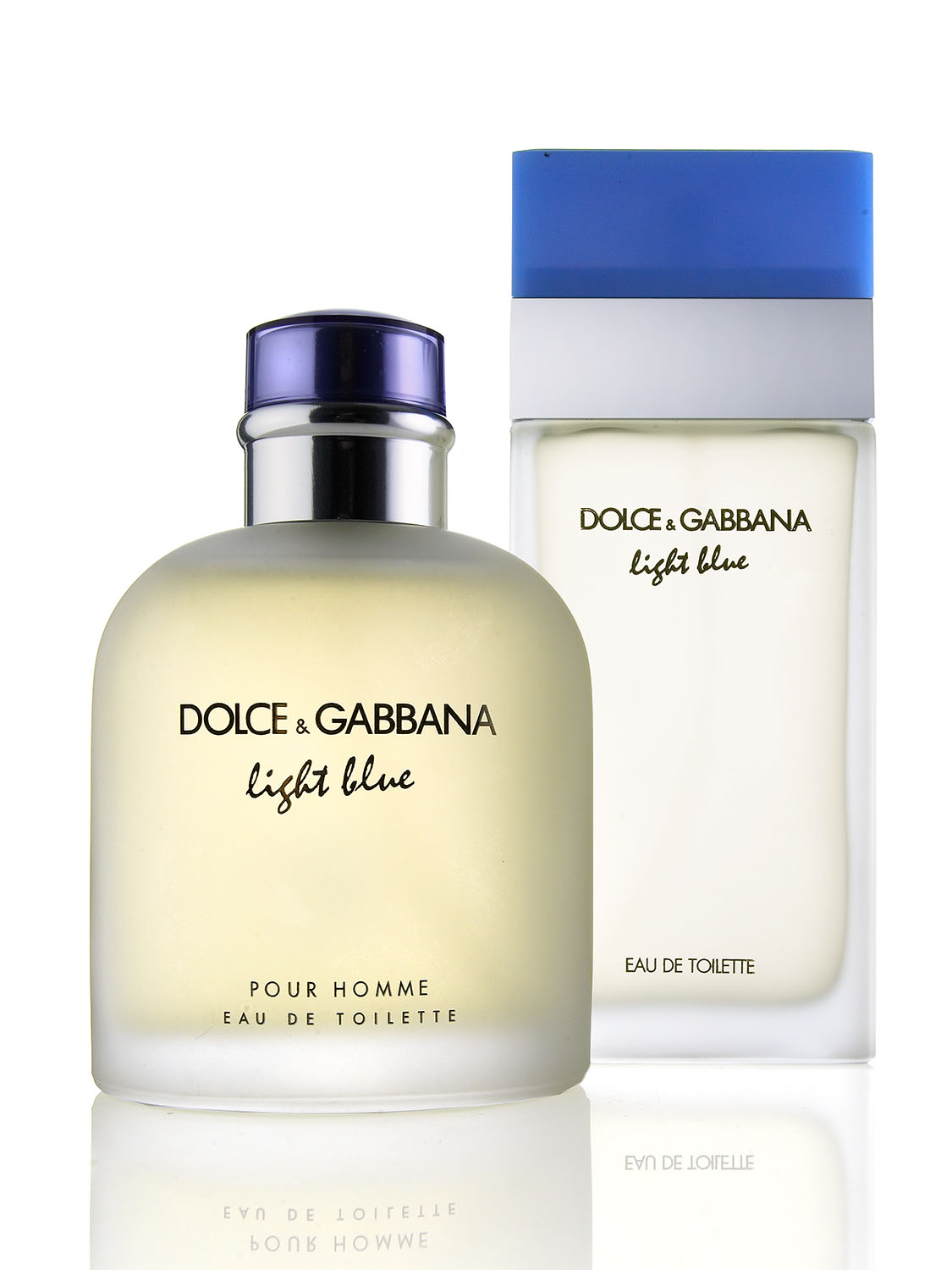 Dolce & Gabbana Light Blue Pour Homme fragrance product photography on a white background for retail advertising. On-white e-commerce product photography.