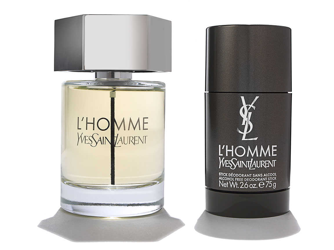 Yves Saint Laurent men's fragrance product photography on a clean white background for luxury advertising. Jason Guffy on-white photographer, San Diego.