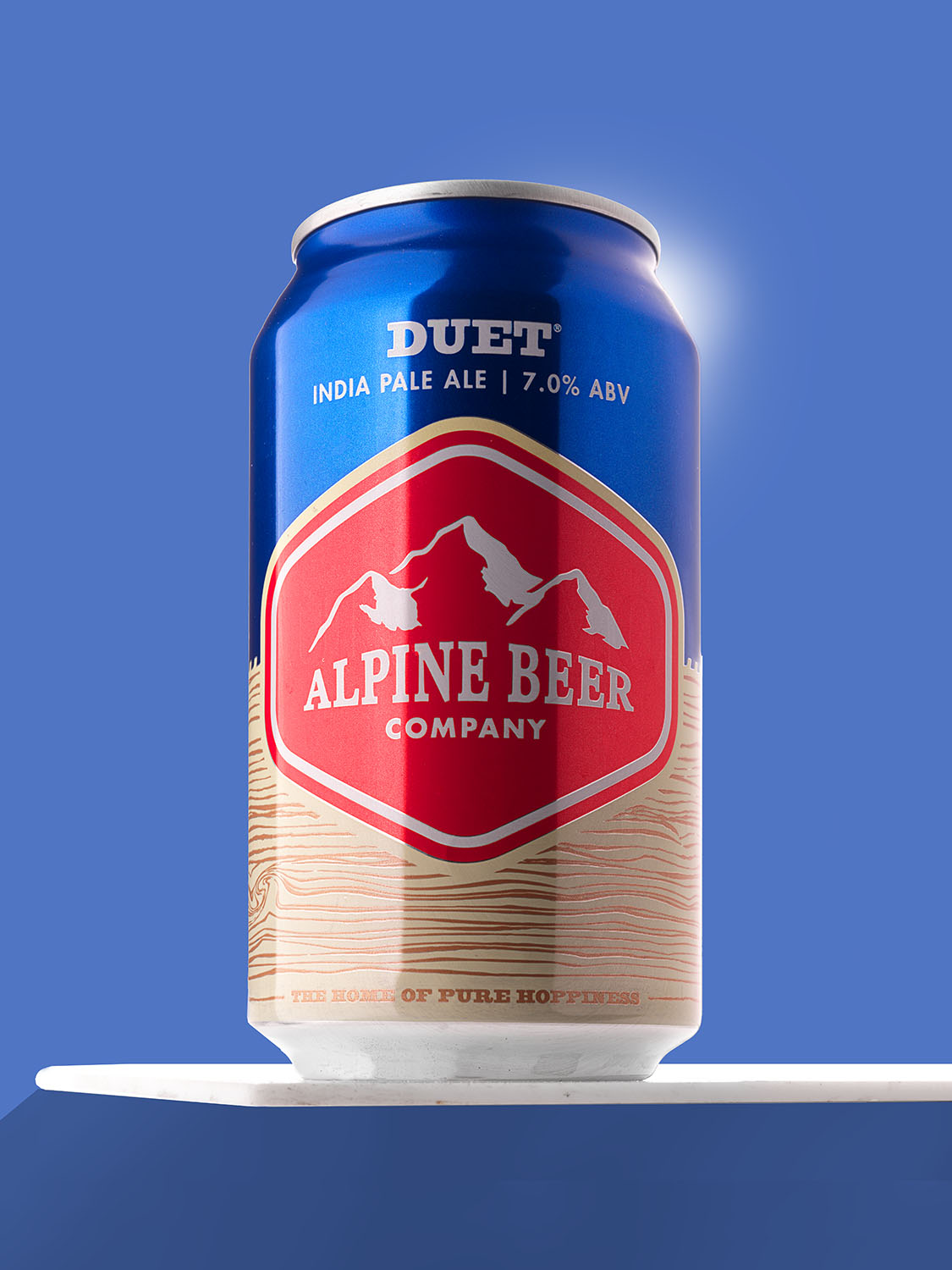 Alpine Beer Company Duet craft beer can product photography, San Diego craft beer advertising. Studio product photograph for commercial campaigns.
