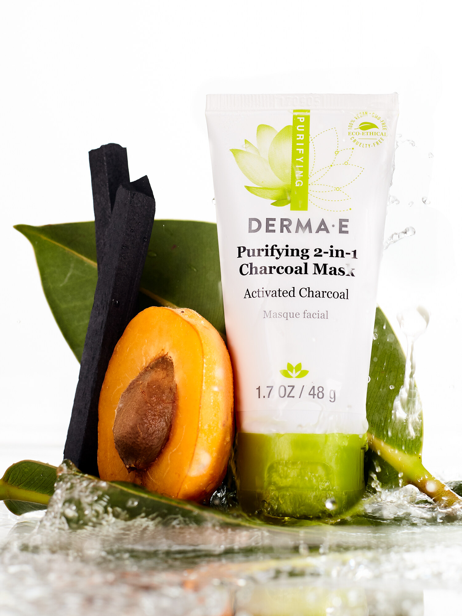 Derma-E purifying 2-in-1 charcoal mask skincare product photography for beauty advertising. Studio product photography by Jason Guffy.