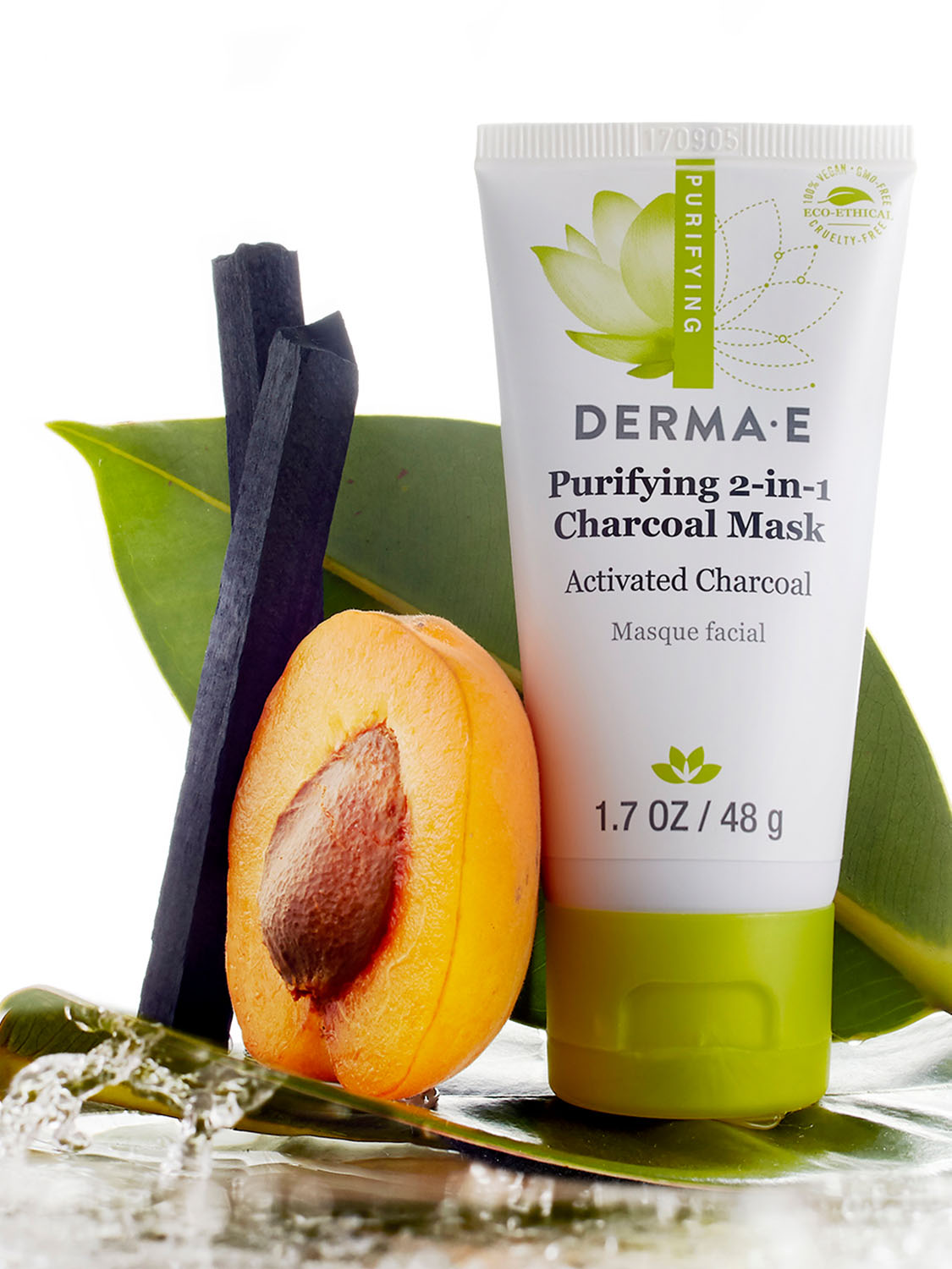 Derma-E purifying 2-in-1 charcoal mask skincare product photography for beauty advertising. Studio product photograph for commercial campaigns.